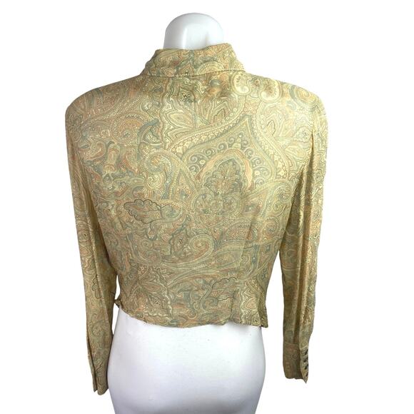 Francess Erita Gold Tan Textured Paisley Long Sleeve Button Up Shirt Top Size 12 - Picture 2 of 4